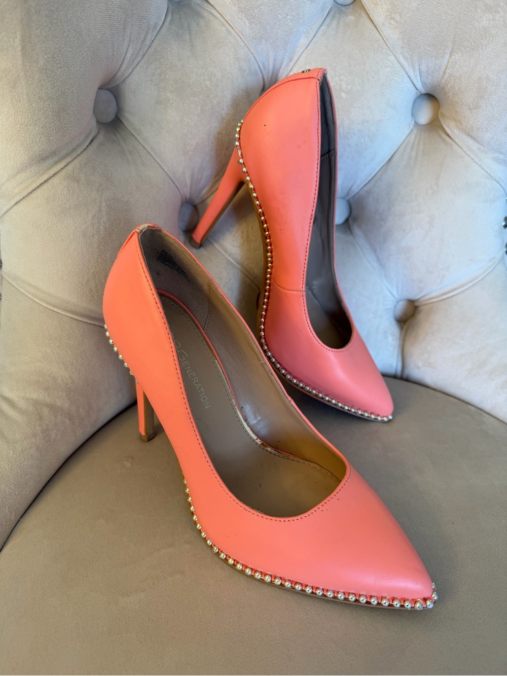 BCBGeneration Coral Pearl-Trim Pointed Toe Pumps‎